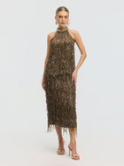 Beaded Sequin Fringe Halter Top - Social Queen
