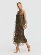 Beaded Sequin Fringe Halter Top - Social Queen