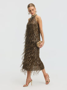 Beaded Sequin Fringe Halter Top - Social Queen
