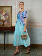 Beaded Square Neck Floral Jacquard Dress - Social Queen