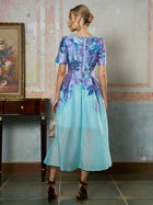 Beaded Square Neck Floral Jacquard Dress - Social Queen