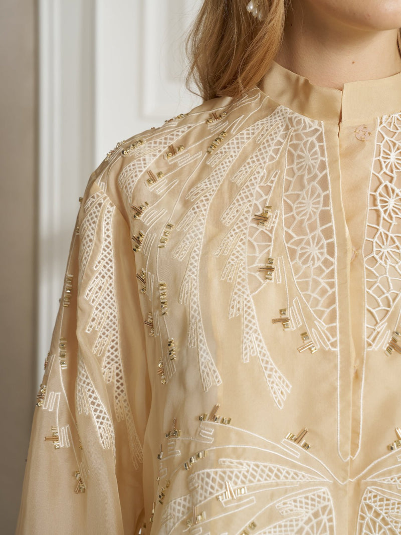 Beaded Wheat - Motif Embroidered Silk Jacket - Social Queen