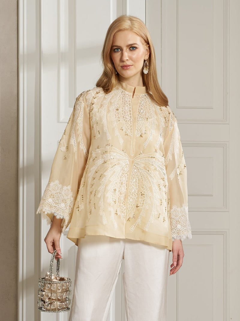 Beaded Wheat - Motif Embroidered Silk Jacket - Social Queen