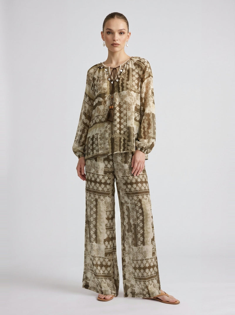 Bohemian Geometric Print Two-Piece Set - Social Queen