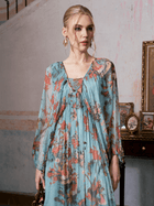 Botanical Bird Print Silk Dress - Social Queen