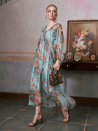 Botanical Bird Print Silk Dress - Social Queen