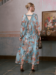 Botanical Bird Print Silk Dress - Social Queen