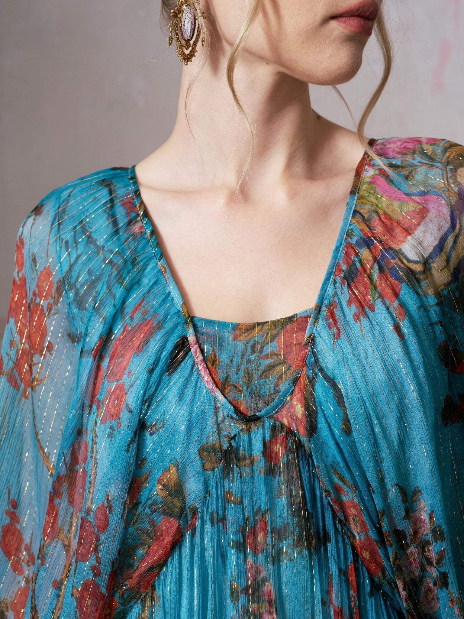 Botanical Bird Print Silk Dress - Social Queen