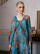 Botanical Bird Print Silk Dress - Social Queen