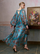 Botanical Bird Print Silk Dress - Social Queen
