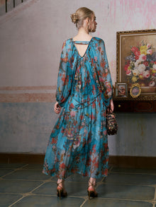 Botanical Bird Print Silk Dress - Social Queen