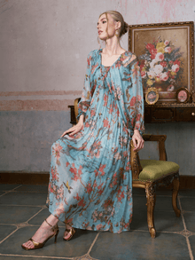 Botanical Bird Print Silk Dress - Social Queen