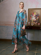 Botanical Bird Print Silk Dress - Social Queen
