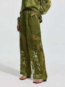 Botanical Burnout Satin Wide-Leg Pants - Social Queen