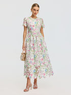 Botanical Embroidered Cutout Dress - Social Queen