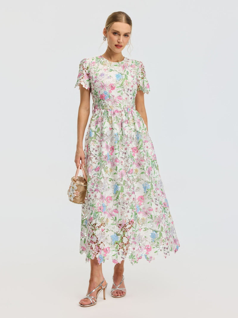 Botanical Embroidered Cutout Dress - Social Queen