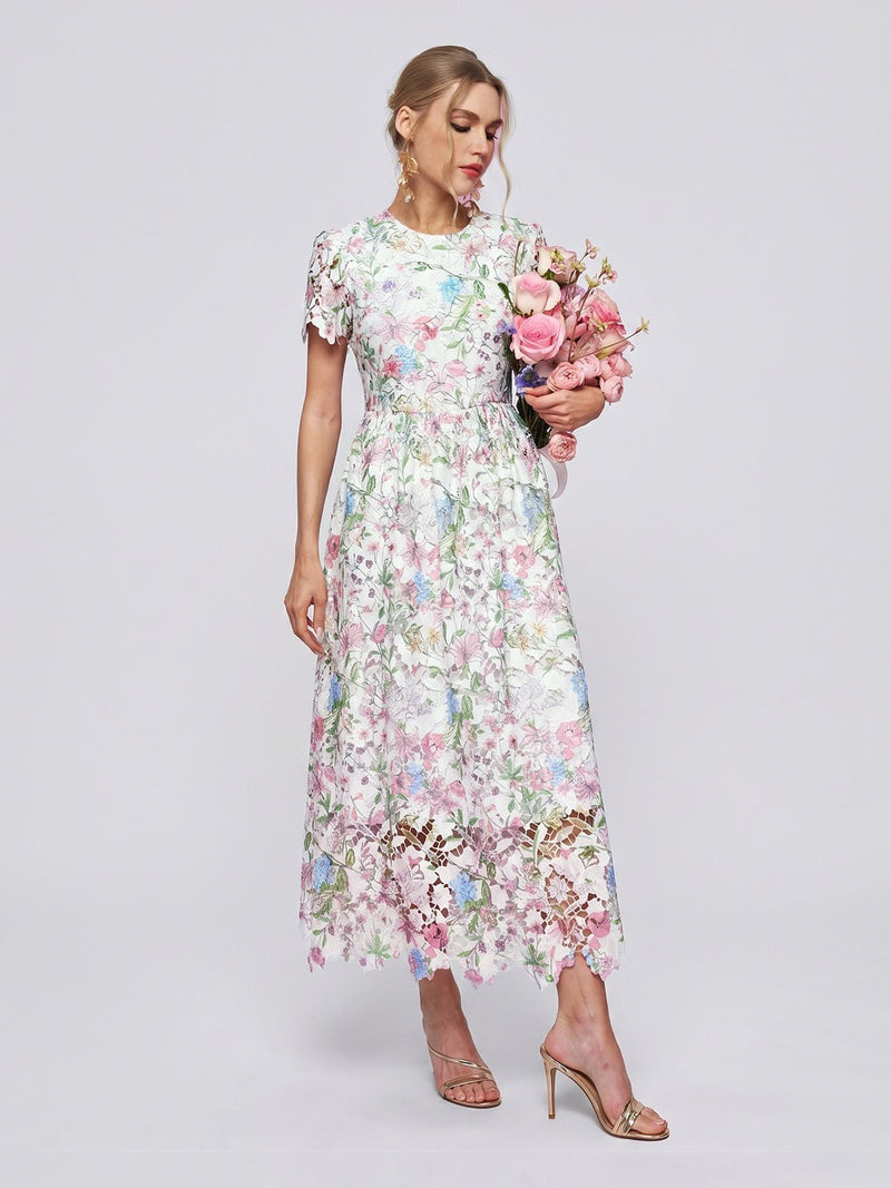Botanical Embroidered Cutout Dress - Social Queen