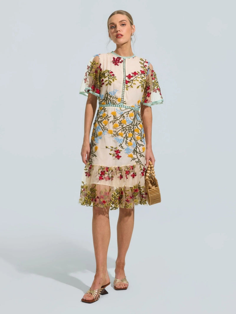 Botanical Embroidered Mesh Dress - Social Queen