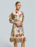 Botanical Embroidered Mesh Dress - Social Queen
