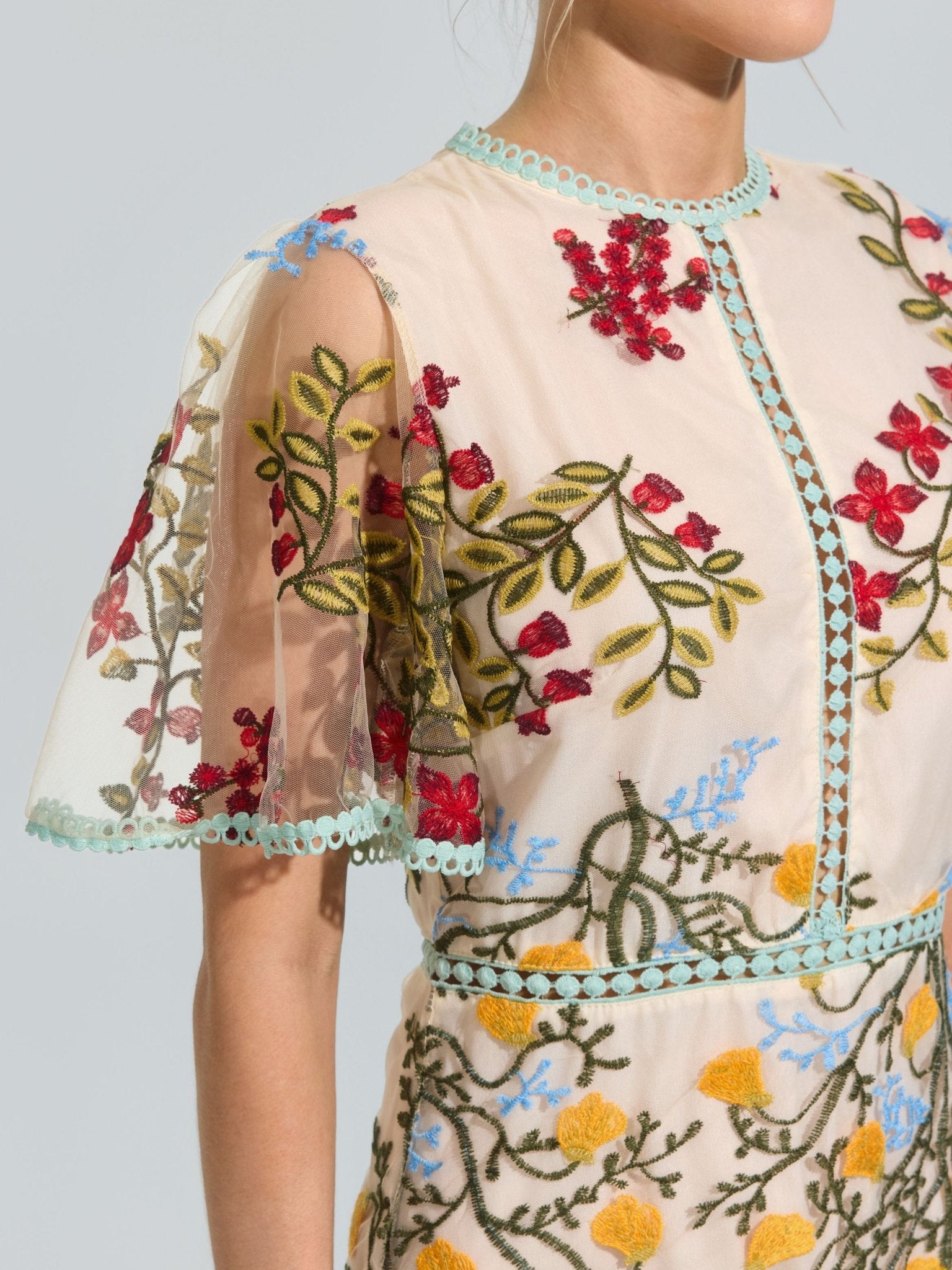 Botanical Embroidered Mesh Dress - Social Queen