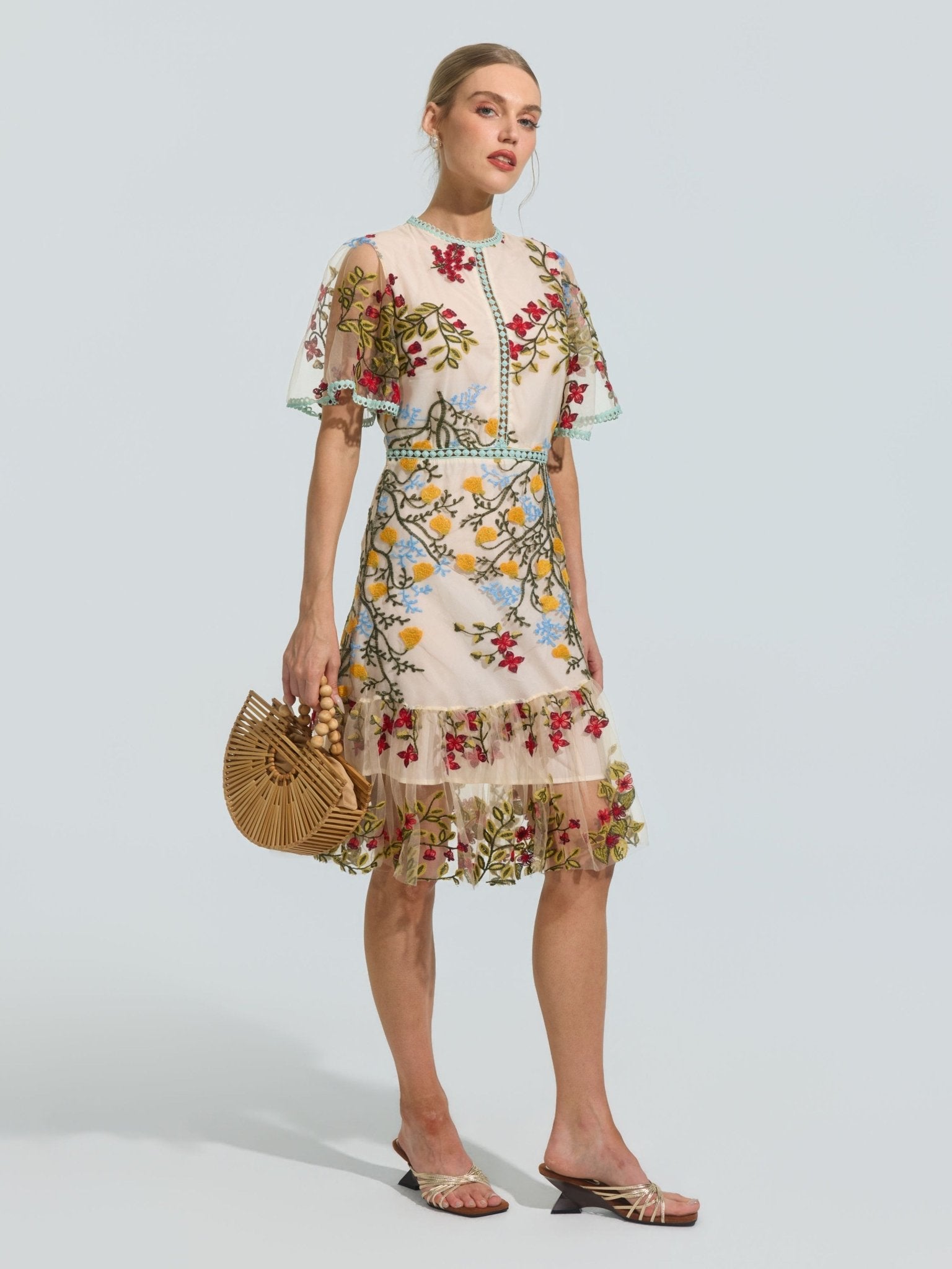 Botanical Embroidered Mesh Dress - Social Queen