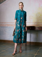 Botanical Embroidered Tencel Dress - Social Queen