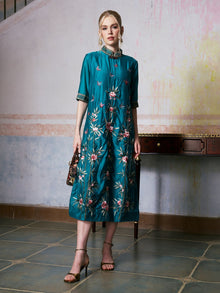 Botanical Embroidered Tencel Dress - Social Queen