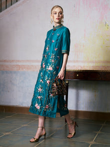 Botanical Embroidered Tencel Dress - Social Queen