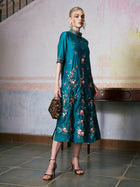 Botanical Embroidered Tencel Dress - Social Queen