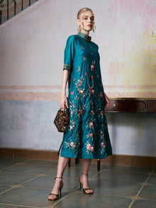 Botanical Embroidered Tencel Dress - Social Queen