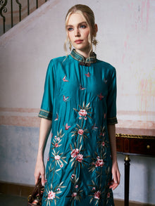 Botanical Embroidered Tencel Dress - Social Queen
