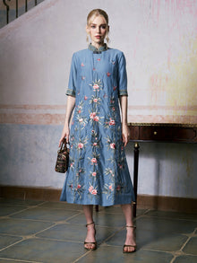 Botanical Embroidered Tencel Dress - Social Queen