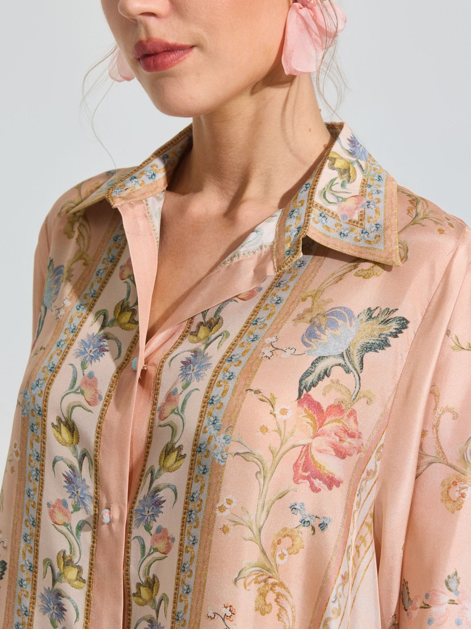 Botanical Print Mulberry Silk Shirt - Social Queen