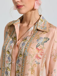 Botanical Print Mulberry Silk Shirt - Social Queen