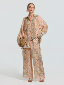 Botanical Print Mulberry Silk Shirt - Social Queen
