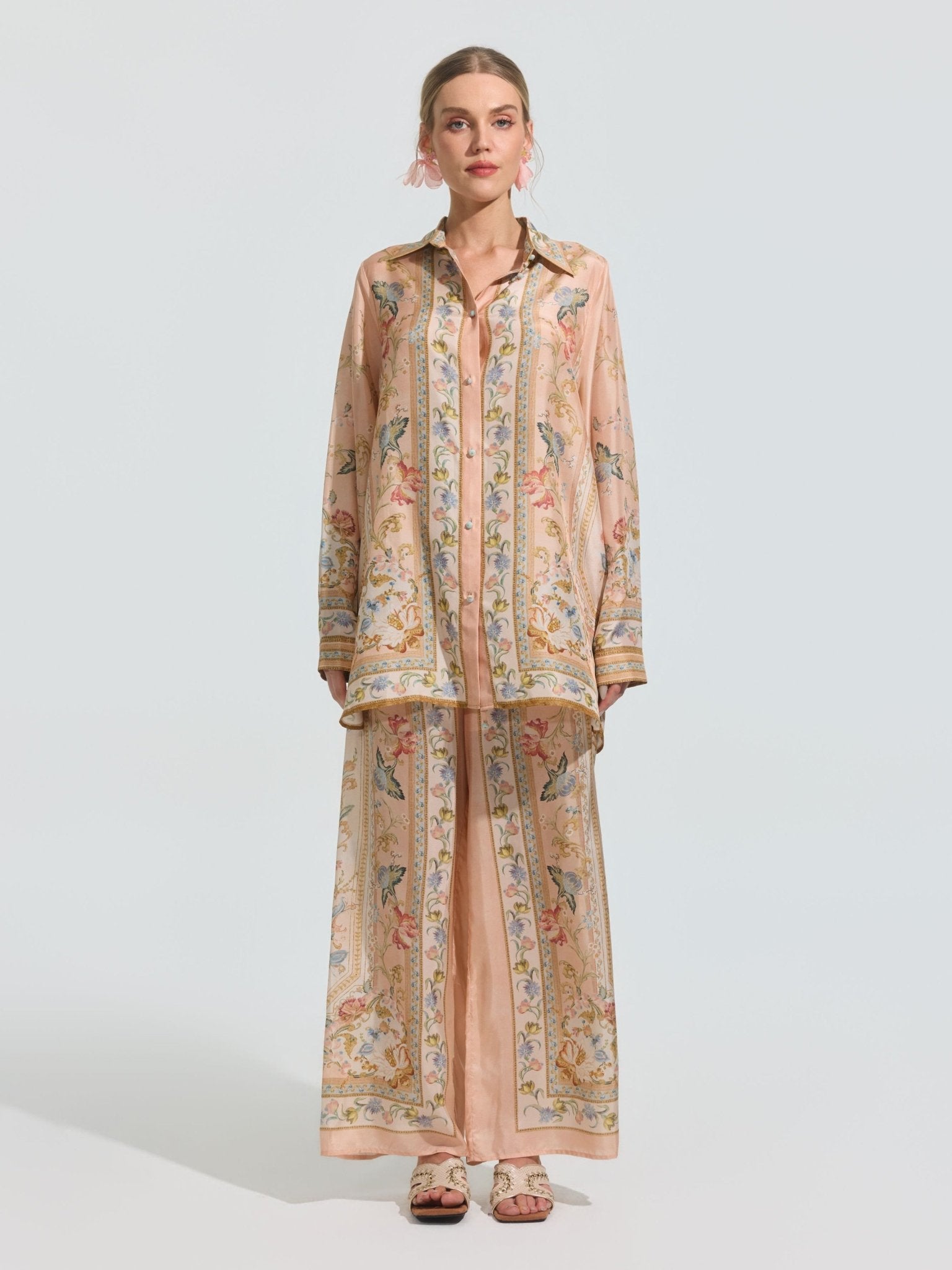Botanical Print Mulberry Silk Shirt - Social Queen