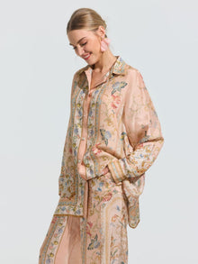Botanical Print Mulberry Silk Shirt - Social Queen
