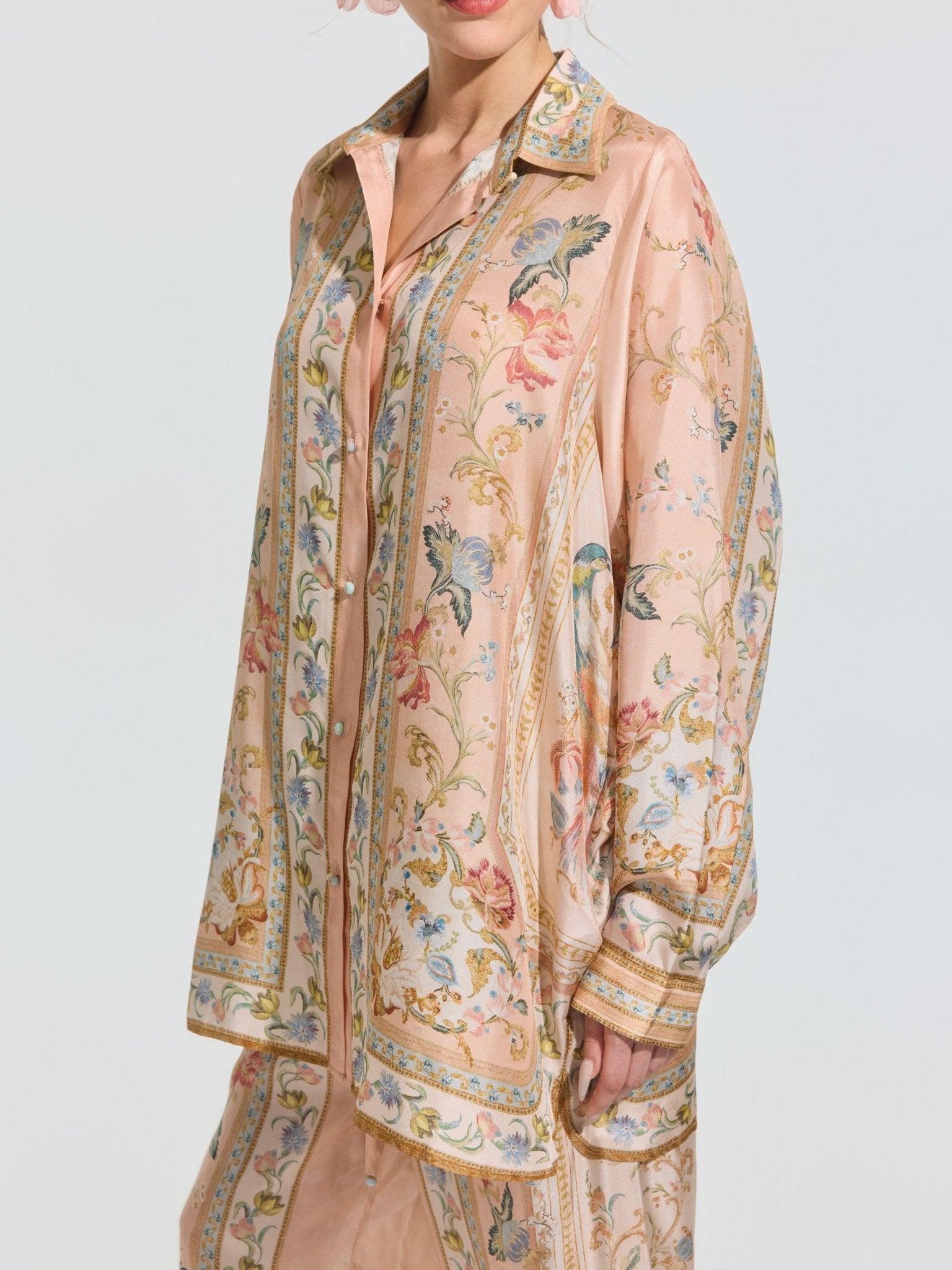 Botanical Print Mulberry Silk Shirt - Social Queen