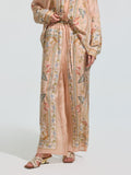 Botanical Print Mulberry Silk Wide-Leg Pants - Social Queen