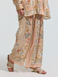 Botanical Print Mulberry Silk Wide-Leg Pants - Social Queen