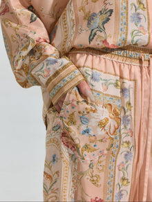 Botanical Print Mulberry Silk Wide-Leg Pants - Social Queen