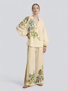 Botanical Print Ramie Blouse - Social Queen