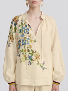 Botanical Print Ramie Blouse - Social Queen