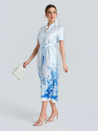 Botanical Stripe Print Silk Shirt Dress - Social Queen
