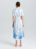 Botanical Stripe Print Silk Shirt Dress - Social Queen