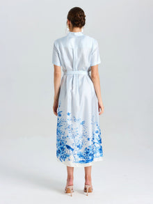 Botanical Stripe Print Silk Shirt Dress - Social Queen