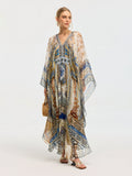 Byzantine Print Silk Caftan Dress - Social Queen