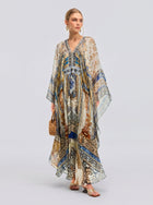 Byzantine Print Silk Caftan Dress - Social Queen