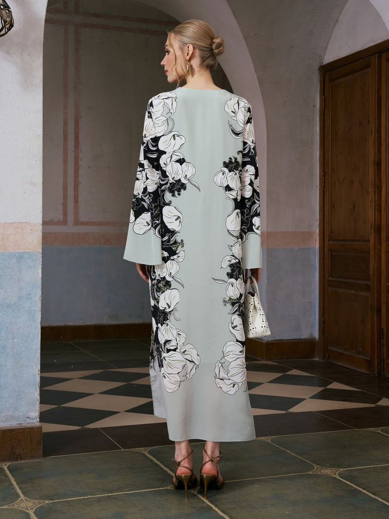 Calla Lily Print Silk Dress - Social Queen
