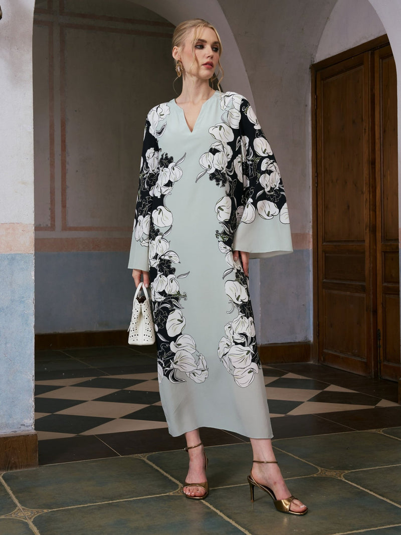 Calla Lily Print Silk Dress - Social Queen